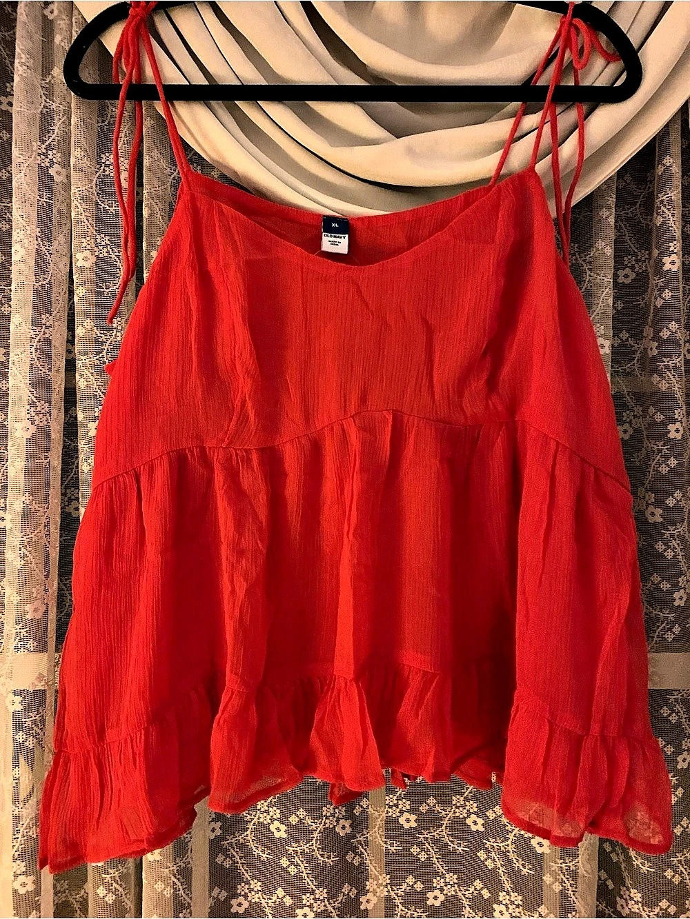 Old Navy Red Tie-Shoulder Waist-Defined Swing Cami Blouse